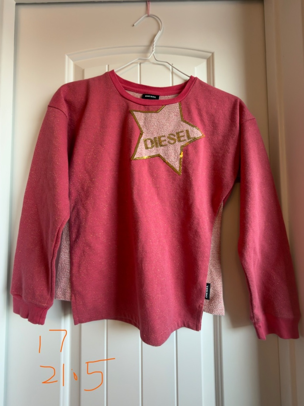 Diesel Girls' Rose Pink Sweatshirt with Glitter Star